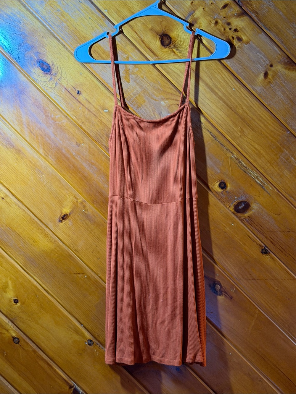 Forever 21 Rust Orange Ribbed Spaghetti-Strap Mini Dress